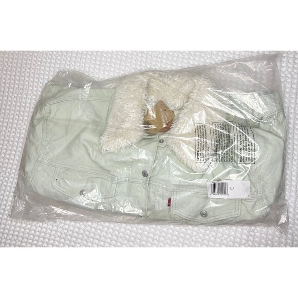 Levi's Jacket Women's 2X Plus Lime Green Sherpa Baby Baggy Trucker Coat  D1 - Picture 2 of 7